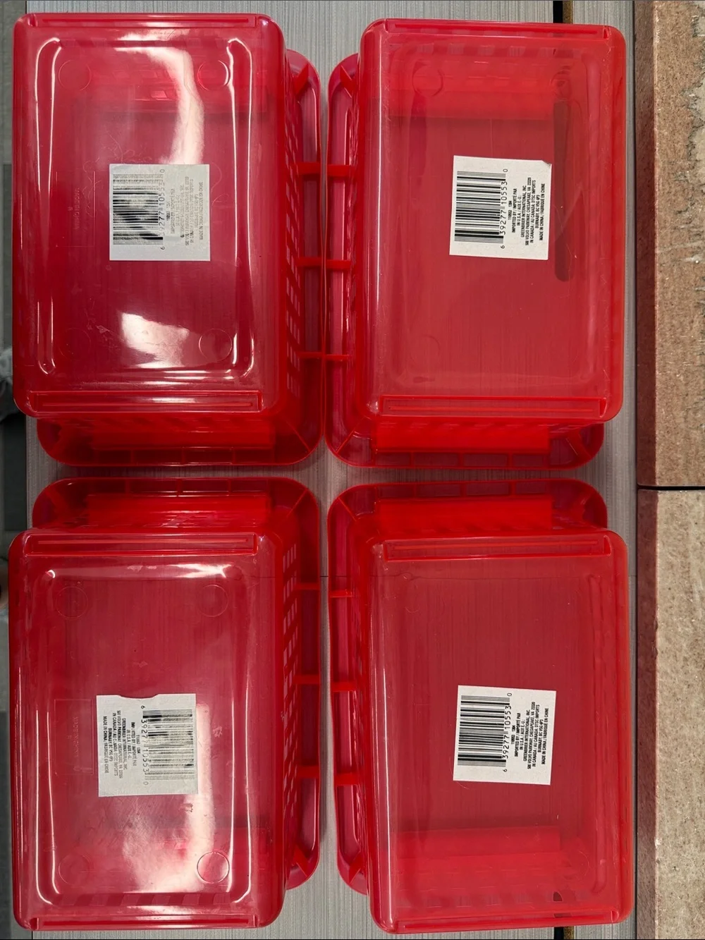 🟥 Set of 4 Red Plastic Stackable Storage Baskets, Like New